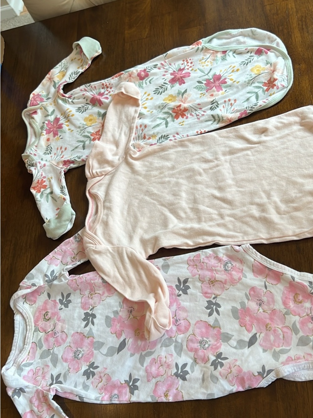 Set of 3 newborn cloud island Pink Floral & Solid Pink Infant Sleep Gowns